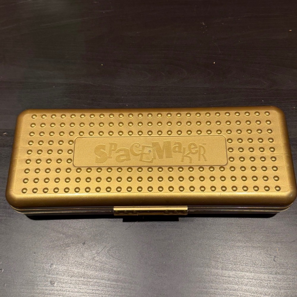 Vintage SpaceMaker Pencil Box Gold Metallic Newell Office Products Made in USA